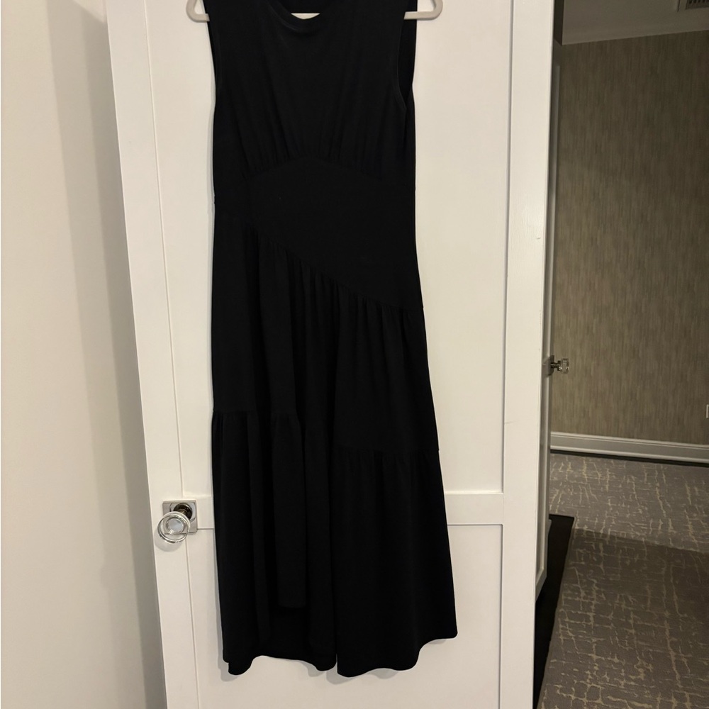 Frame Cotton gathered Black Midi Dress with Timeless Elegance